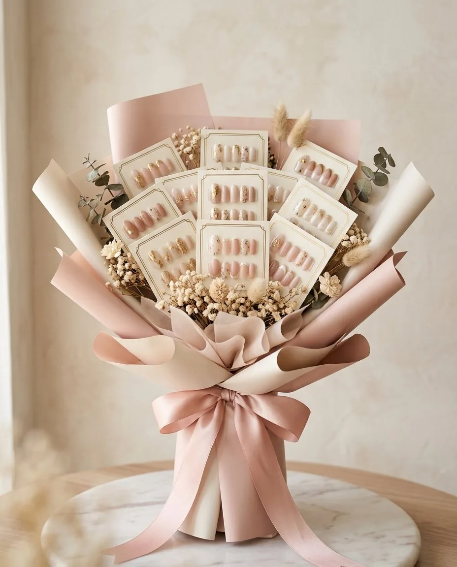 Blush Bloom nail bouquet with multiple elegant press-on sets