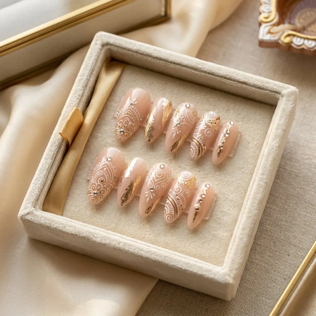 Noor bridal nude and gold press-on nail set