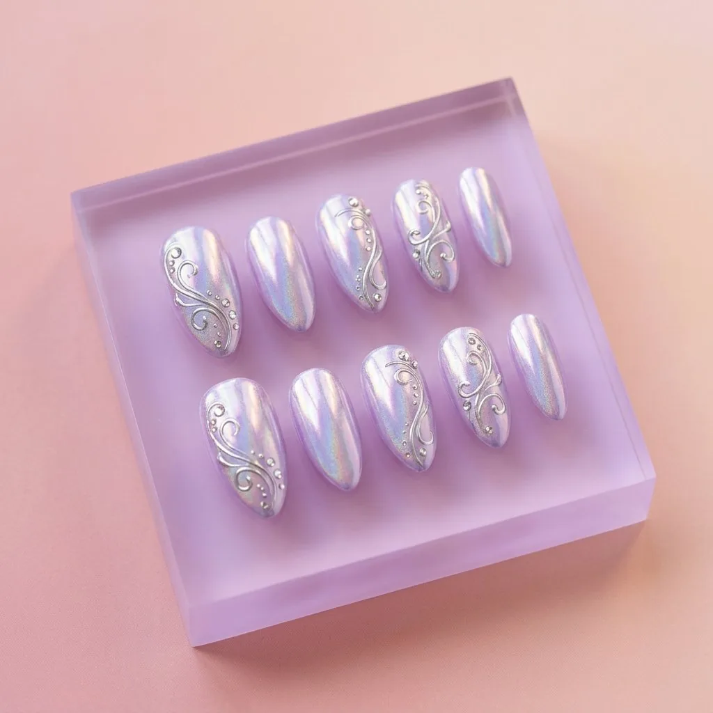Lilac Aura chrome press-on nail set